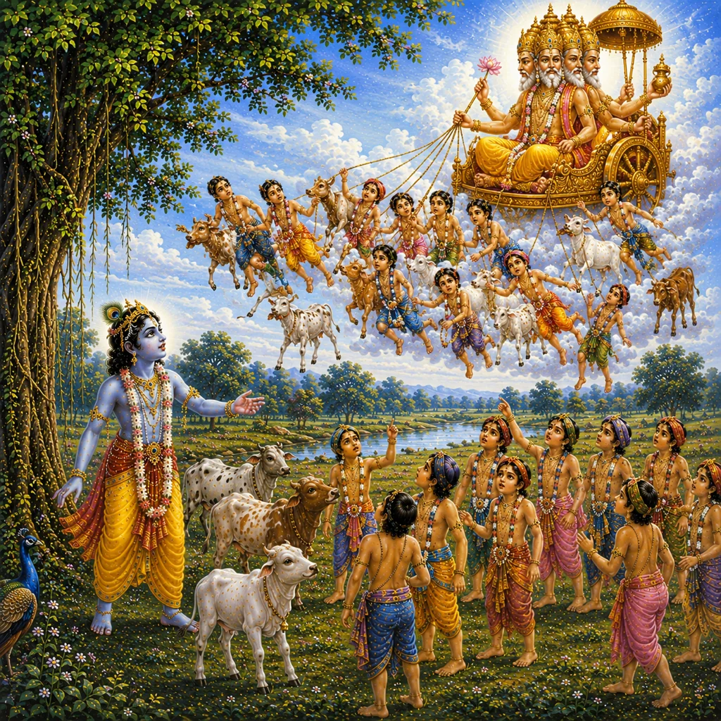 Brahma steals the cowherd boys and calves — enlarged view