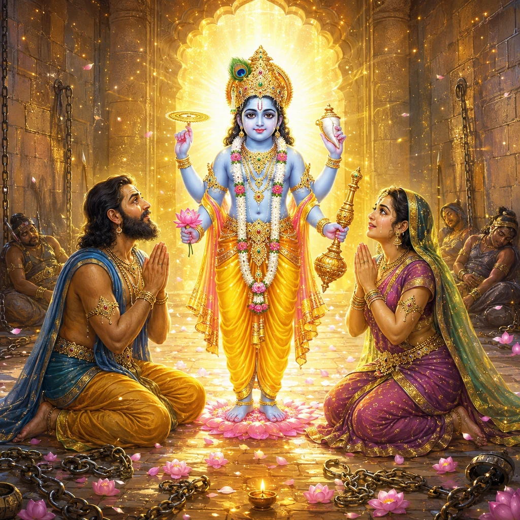 The Appearance of Lord Krishna in Kamsa’s prison — Janmashtami and the mercy of the Supreme Lord — enlarged view