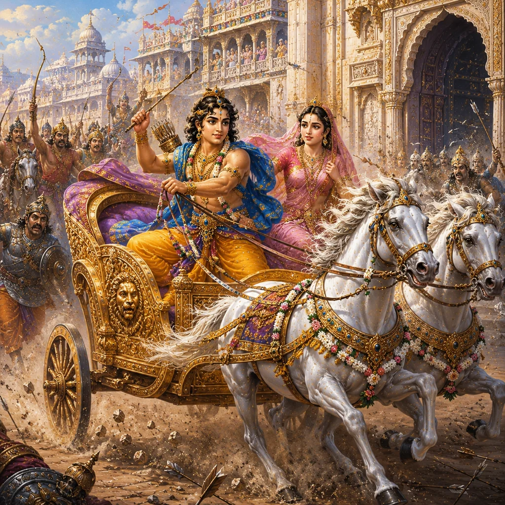 Samba carries away Lakshmana in the kshatriya spirit — enlarged view